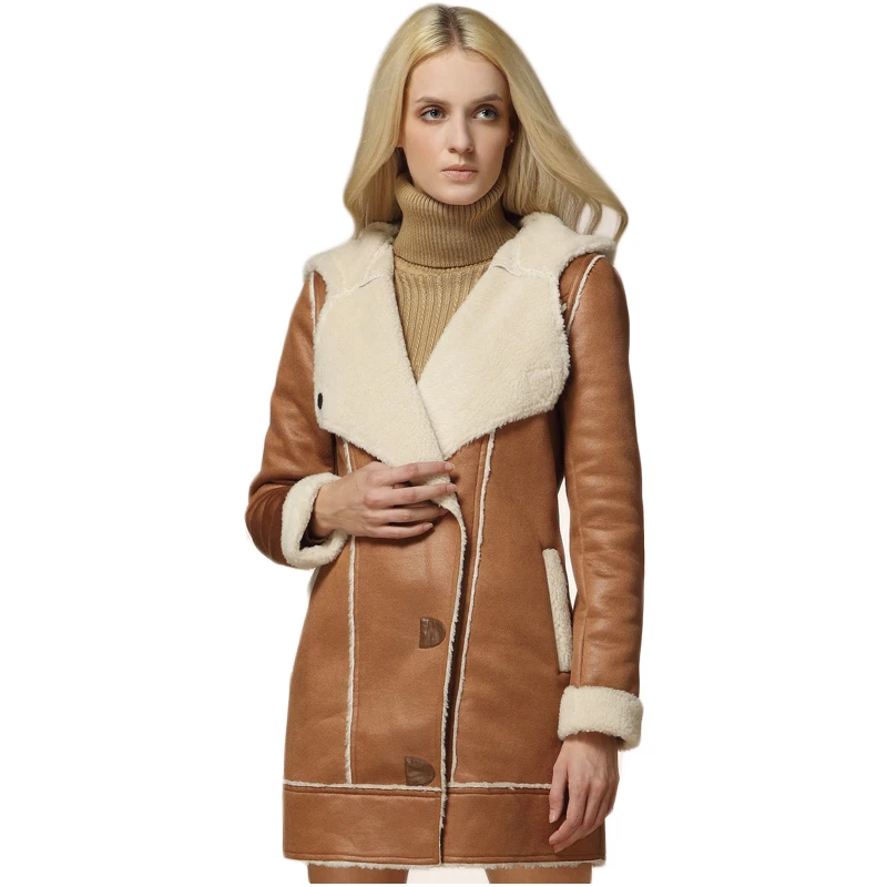 manteau long daim fourrure femme