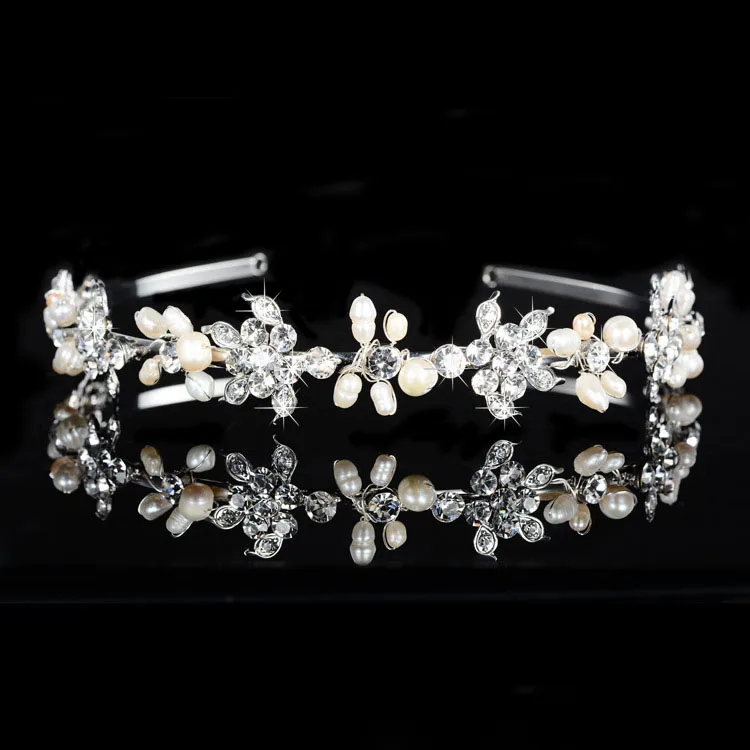 

Floralbride Art Deco Alloy Rhinestone Crystal Pearls Wedding Tiara Headband Bridal Hair Accessories Bridesmaids Princess Women