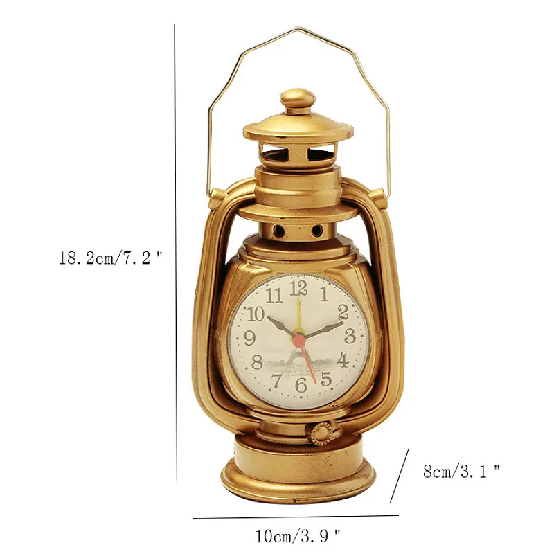 Vintage Alarm Clock Retro Oil Lamp Alarm Clock Watch Table Kerosene Light Clock Living Room Decor Articles Office Craft Ornament