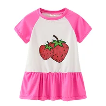 Summer Casual Printed Baby Princess Girls Short-Sleeved Dress Rose Red Patchwork Girls Clothes For 2-7 Years Old