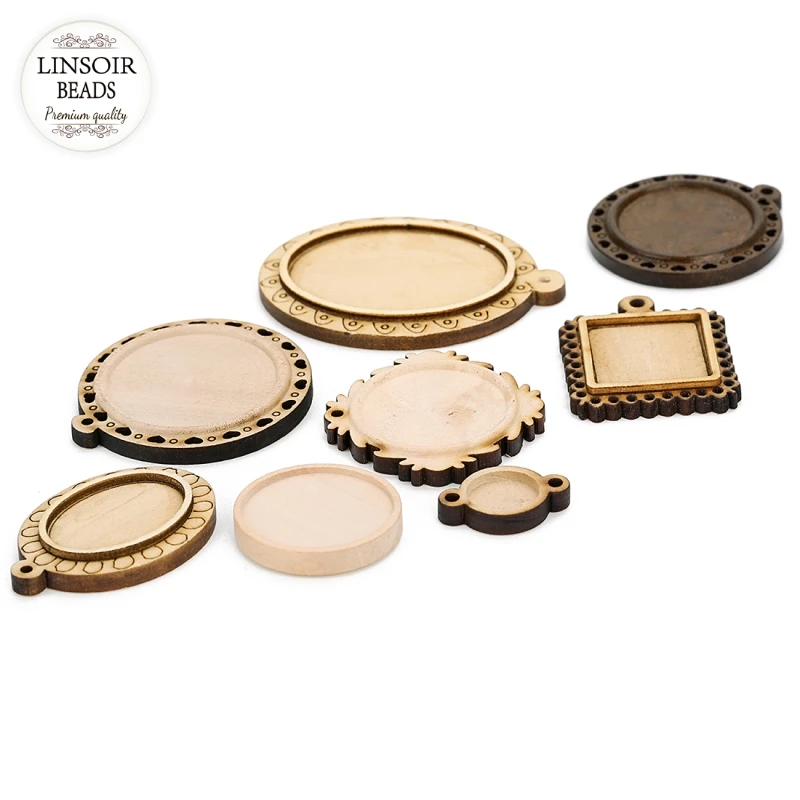 

New 10pcs/lot Wood Round Square Blank Pendants Tray Base fit Resin Glass Cabochon Cameo Bases Settings for DIY Jewelry Making