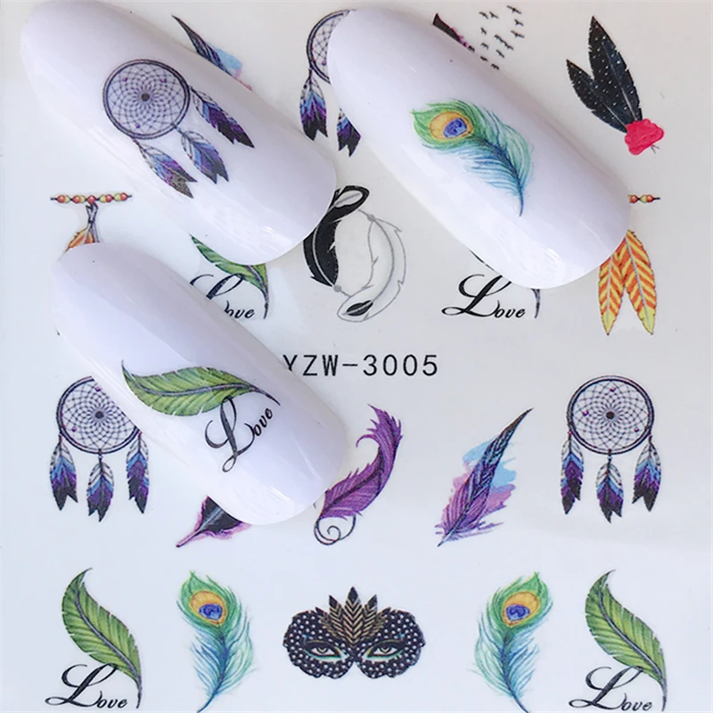 

FWC 1 Sheet Water Decals Nail Art Sticker Dream Catcher Feather Watermark Adhesive Sliders Tips Wraps