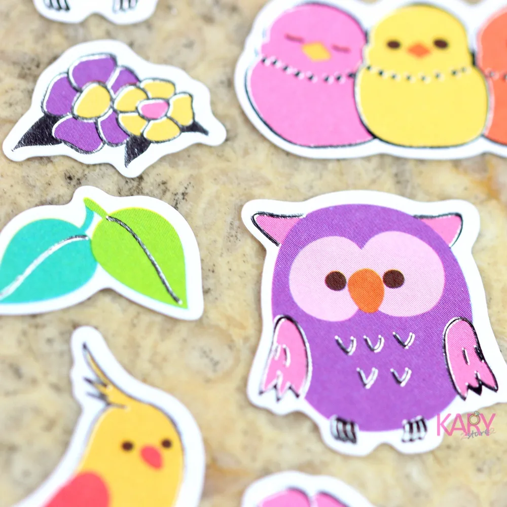 

Cute Colorful Birds Owls Parrots Scrapbooking Shiny Gilded Paper Foil Stickers Kawaii Emoji Toys For Children Diary Stationery
