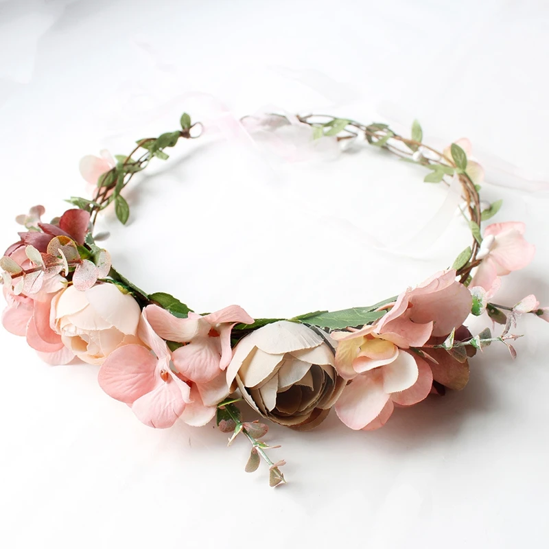 

HIYONG New Rose Flower Crown Kids Head Headband Floral Garland Hair Wreath Elastic Beach Hair Band Leaf Hair Photograph Festival