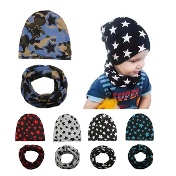 

New 2pcs/Set Baby Five-pointed Star Scarf+Hat Two-piece 2018 Autumn Winter Baby Hat Girl Boy Cap Children Collar Scarf R1