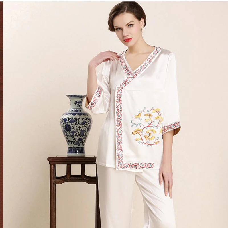 CEARPION, Весенняя женская пижама, Шелковый натуральный пижамный ...