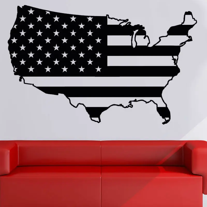 DCTOP USA Flag Wall Sticker Map Living Room Sofa ...