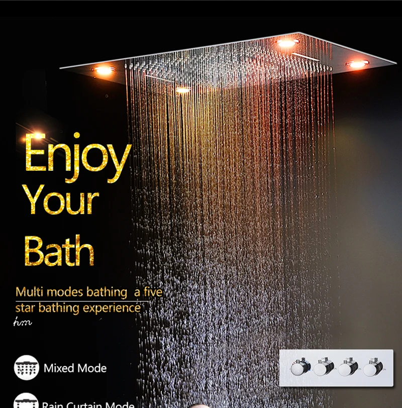 Large Rain Shower Set Waterfall LED Recessed Ceiling-mount 4 Function Shower Head,Remote Control,Classic Design 31 600x800mm hm (3)