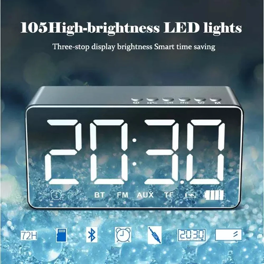 

Stereo LED Music Player Q9 Alarm Clock With FM Radio Wireless Outdoor Speaker Mirror Surface Speaker Outdoor Bluetooth Altavoz