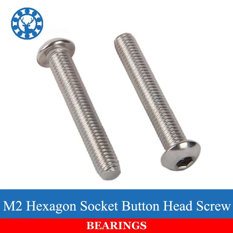 

50Pcs M2 ISO7380 GB70.2 304 Stainless Steel A2 Round Head Screws Mushroom Hexagon Socket Button Head Screw Free shipping