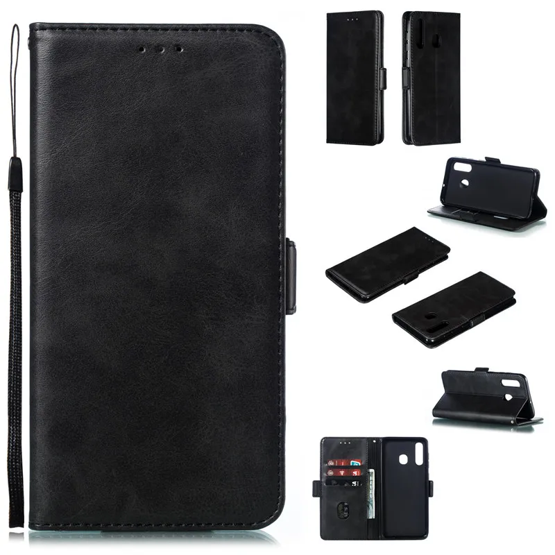 Flip Leather Phone Case Samsung Galaxy A50 A30 A70 A40 A20 A10 M10 M20 Case cover Portable Wallet Solid color With lanyard Cover Coque30