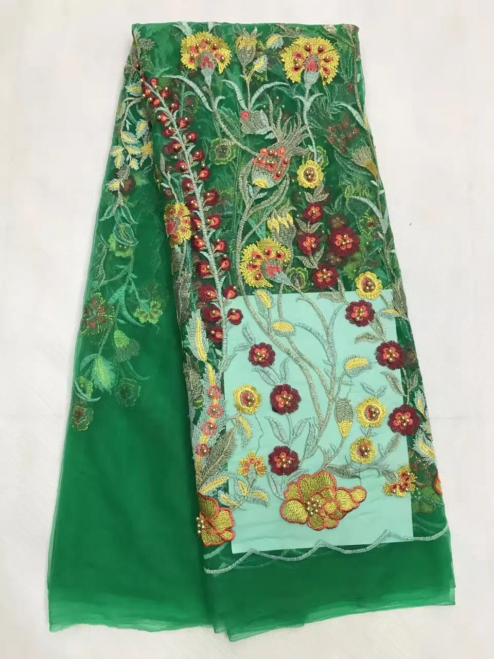 

French lace fabric 5yds/pce by dhl green laces with flower patterns and stones for women party dress 2018 high quality fabrics