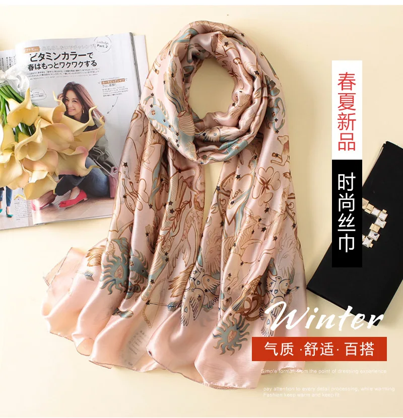 fashion women silk scarves female chiffon wrap ladies classic floral shawl Sunscreen Beach Scarf foulard pareo muffler bandanna