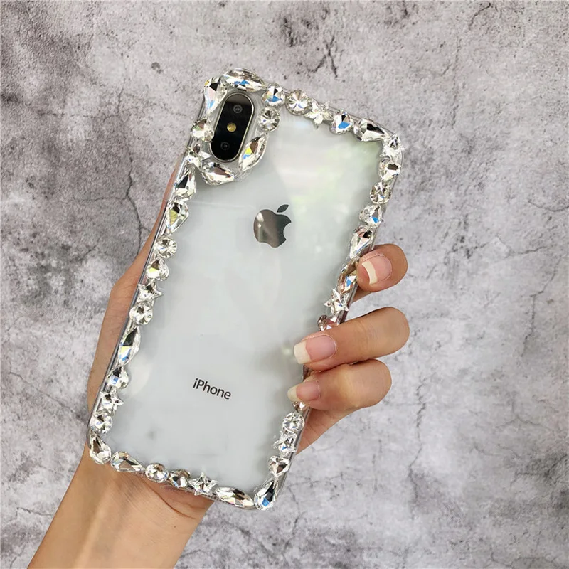 

Rhinestone Clear Case For iPhone 11 Pro MAX X XR 7 8 6 6s Plus 5 5S Bling Transparent Cover For iPhone XS MAX Cases Coque