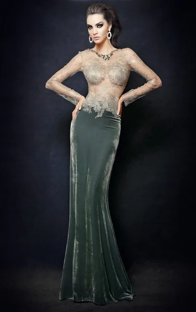 2017 Sheer Material Y Long Green Formal Evening Party Dress 2017 Sheer Material Y Long Green Formal Evening Party Dress Sleeve Ceremony Prom Gown Robe