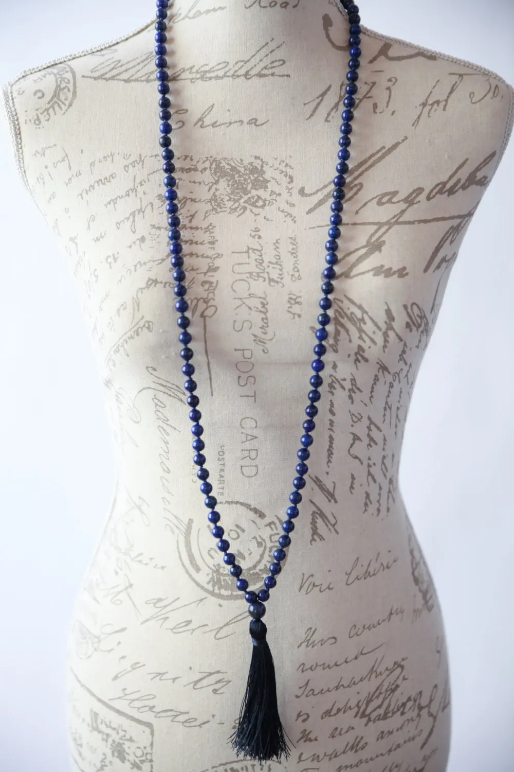 

Bule Long Necklace 108 Natural Stone lapis lazuli Necklace Knotted Necklaces Hand Knotted Mala Yoga Tassel Necklaces