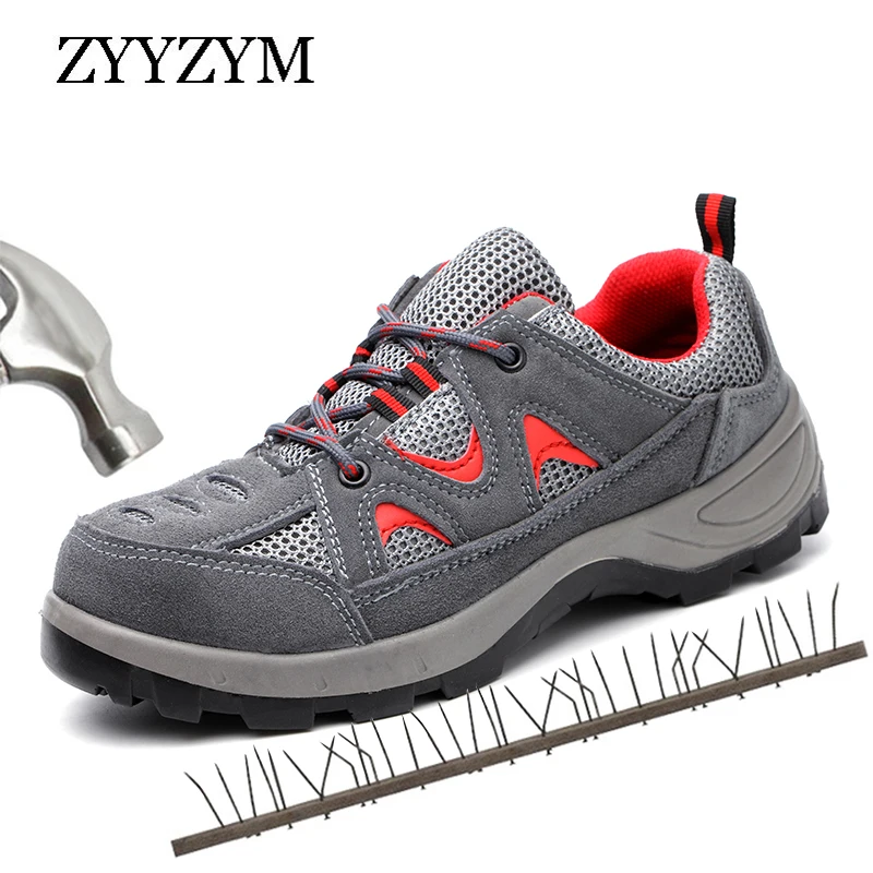 

ZYYZYM Steel Toe Men Safety Work Boots Breathable Outdoors Men Shoes Fashion Sneakers Protection Footwear indestructible shoes