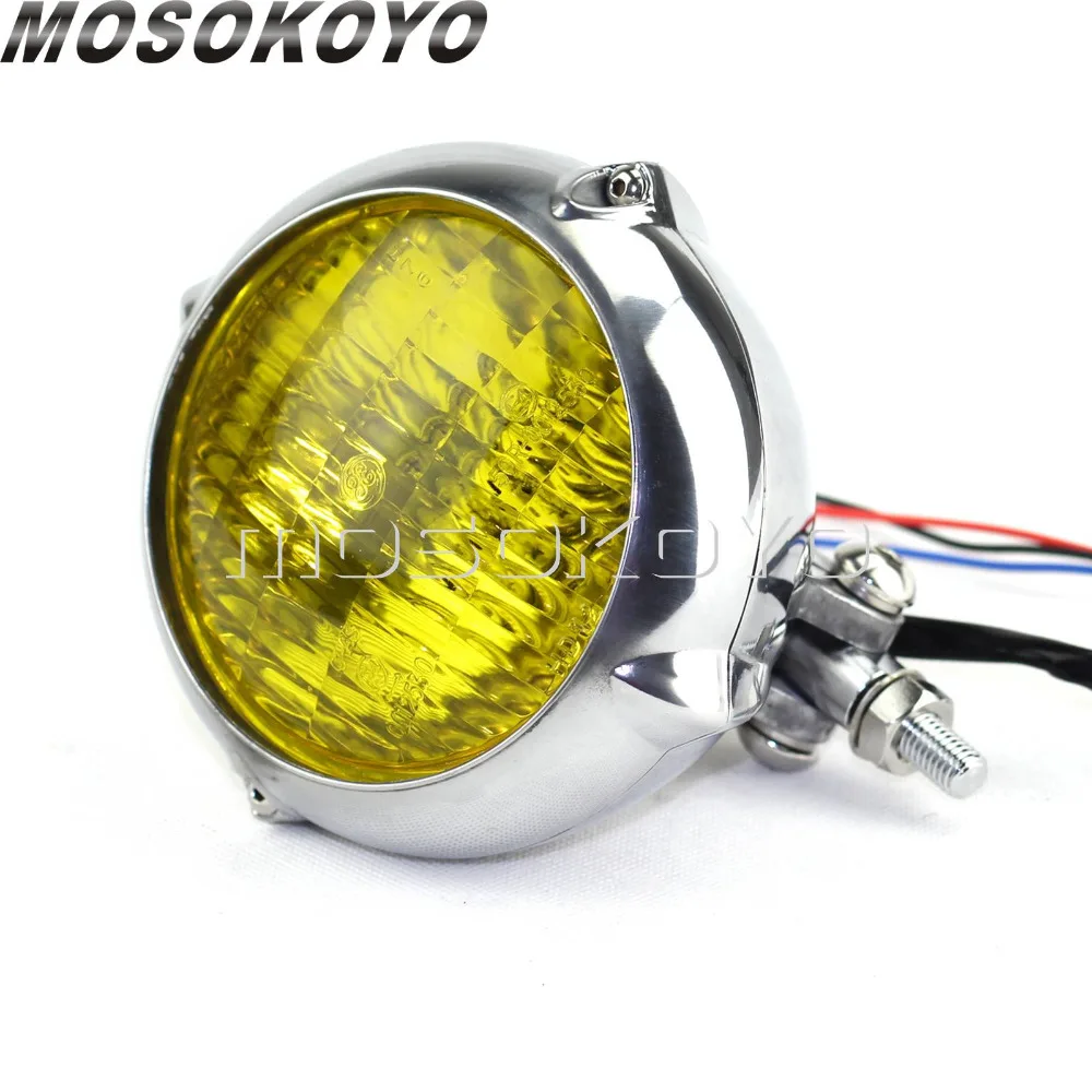 Польский янтарь Старая школа 4,5 "12 V фара Винтаж HI/LO луч Emark E4 ходовые для Harley Кафе Racer Bobber Cruiser XS650