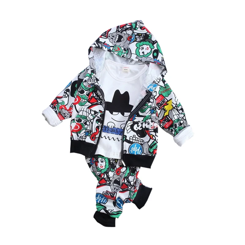 Комплекты одежды для маленьких мальчиков, Осенний хлопковый костюм с капюшоном тренировочный костюм из 3 предметов повседневная одежда для малышей, детская одежда для мальчиков 2 лет