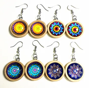 

24pairs/lot Delicate ear pendants Mandala Bandanna Buddhism, Zen jewelry Glass Cabochon Drop Earrings for party gift
