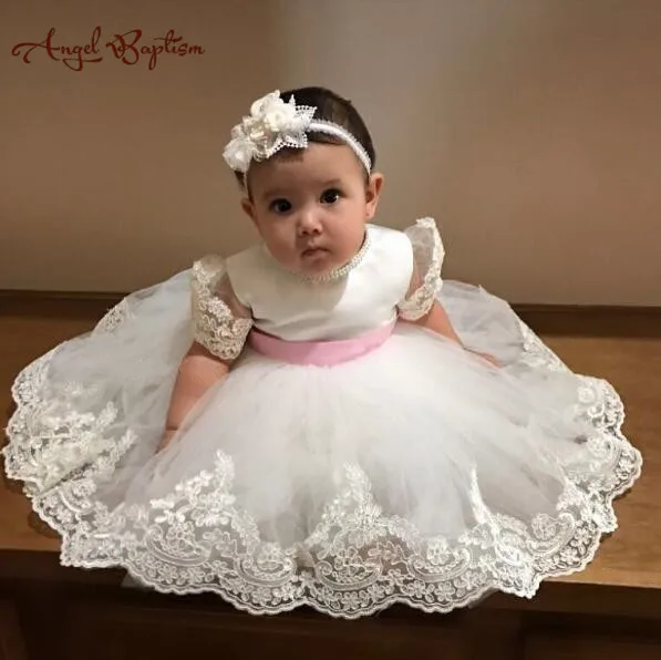 White Flower Lace Christening Baptism Blessing Baby Headband Handcrafted in USA 