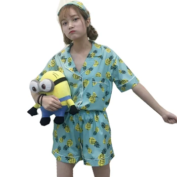 

Women's Pineapple Stripe Print Pajamas Sets Clothing Top And Shorts 2pcs Sleepwear Set Suit Tracksuit For Women Female New 45