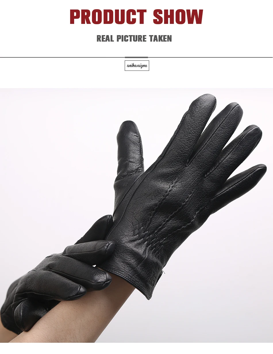 Простые Buckskin Мужские кожаные перчатки из натуральной кожи зимние кожаные перчатки мужские первый слой из овчины мужские кожаные