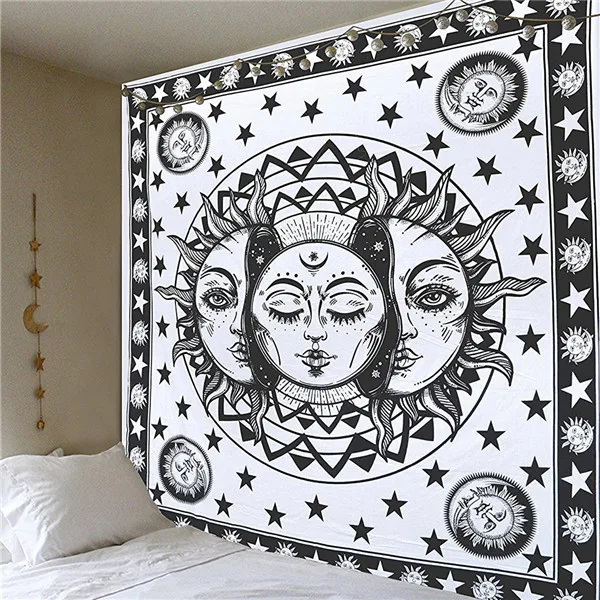 Drop Ship Black and White Sun Moon Tapestry Psychedelic Celestial
