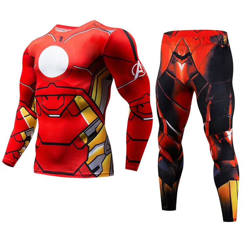 

2018 Iron Man 3D Printen Men Running Sets Compression Shirts + Leggings Base Layer Crossfit Gym Fitness MMA Long Sleeve Suit Tig