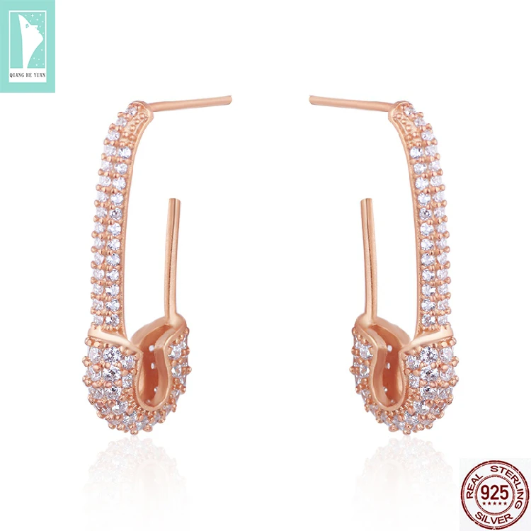2019 Simple Fashion Safety Pin Earrings in 925 Sterling silver with CZ paved original design