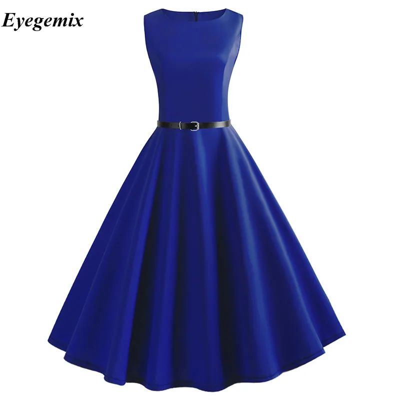 

Blue Vintage Swing Dress Women 2018 Summer Dot Summer Casual Midi Dresses Elegant Party Dress Vestido Tunic Plus Size Robe Femme