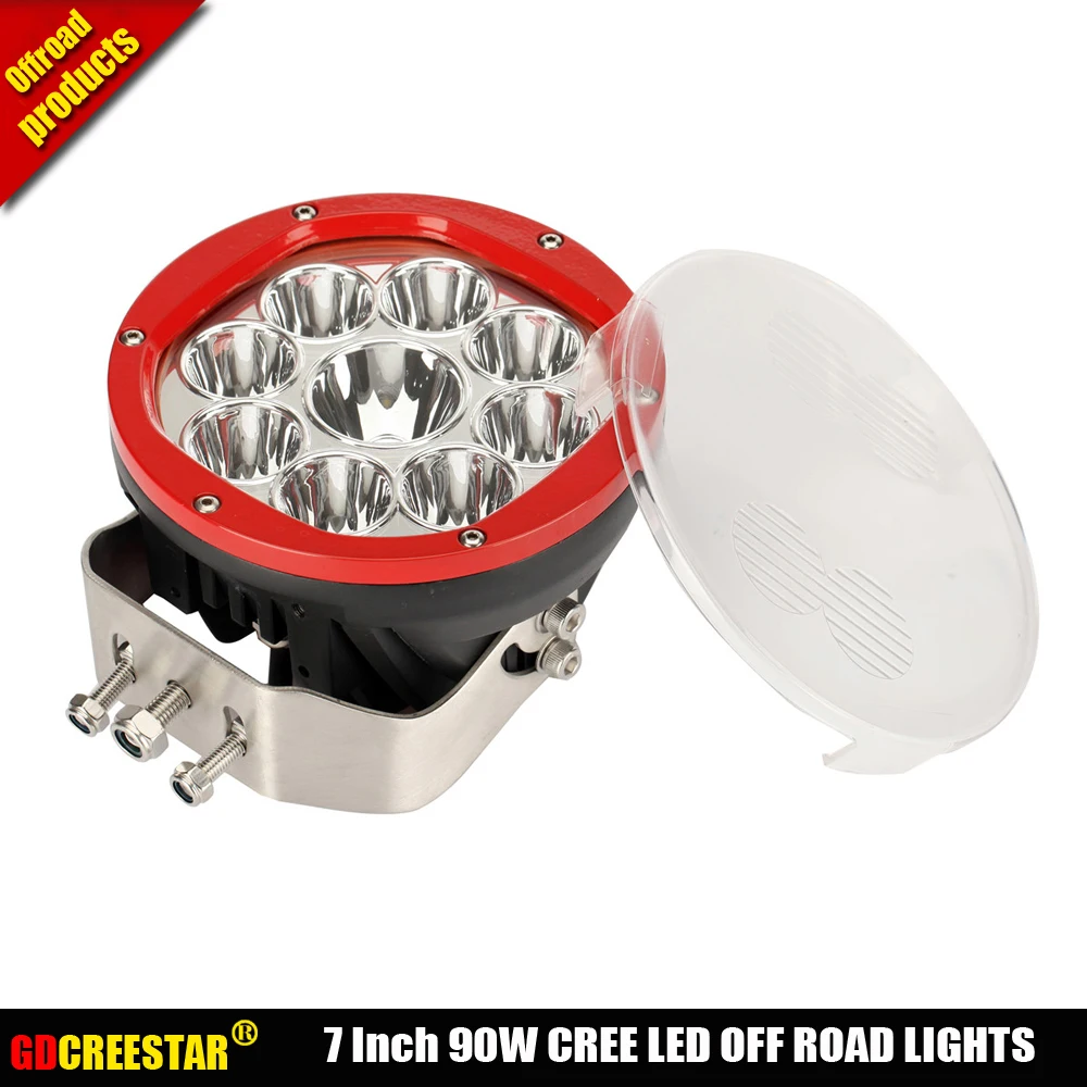 LED OFFROAD LIGHT 7inch 90W Red Black LED Spot Driving Work Light For