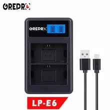 

GREPRO LCD USB Cameras Battery Dual Charger for LP-E6 LP E6 LPE6 Camera Battery Pack Canon 5D Mark II III 7D 60D EOS 6D 70D 80D
