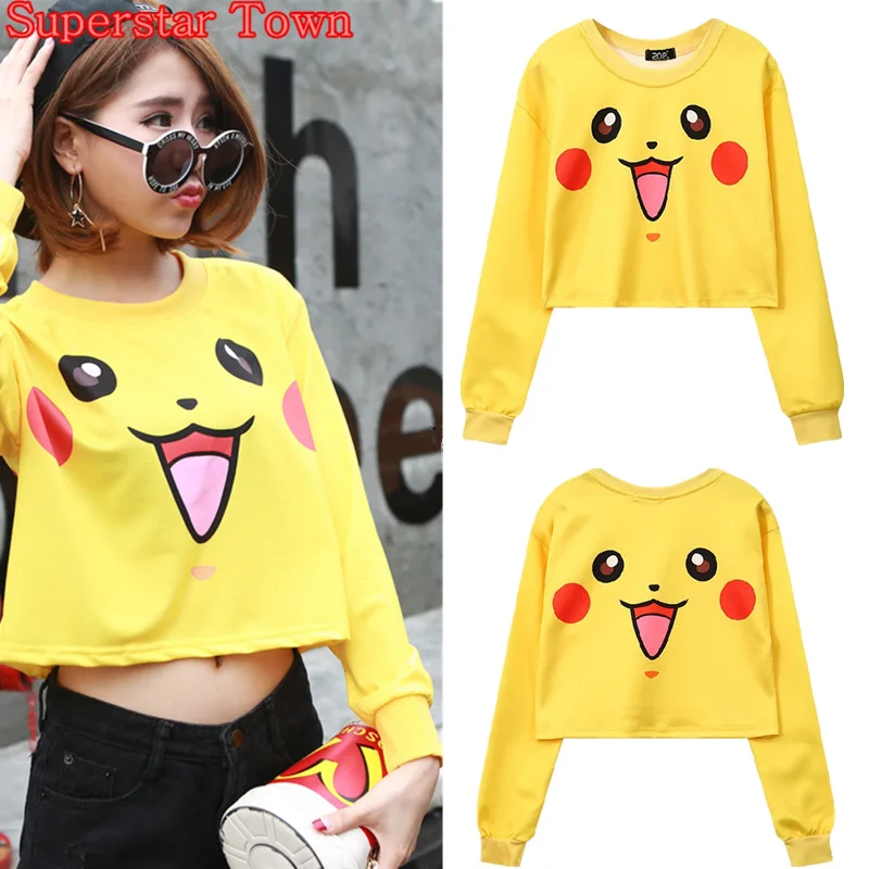 sudaderas mujer kpop Hoodie pikachu recortada crop mujeres
