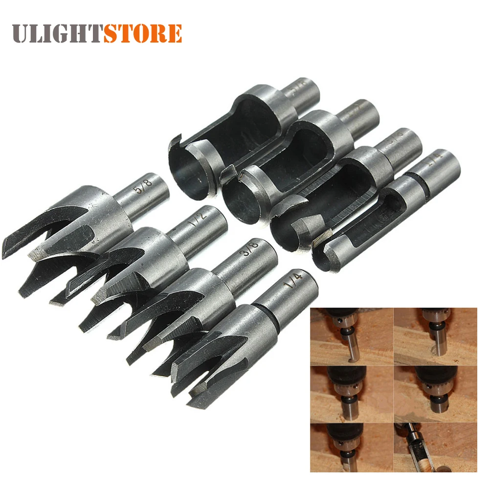 8pcs Carbon Steel Drill Bit Set Carpentry Wood Plug Chamfer Cutter