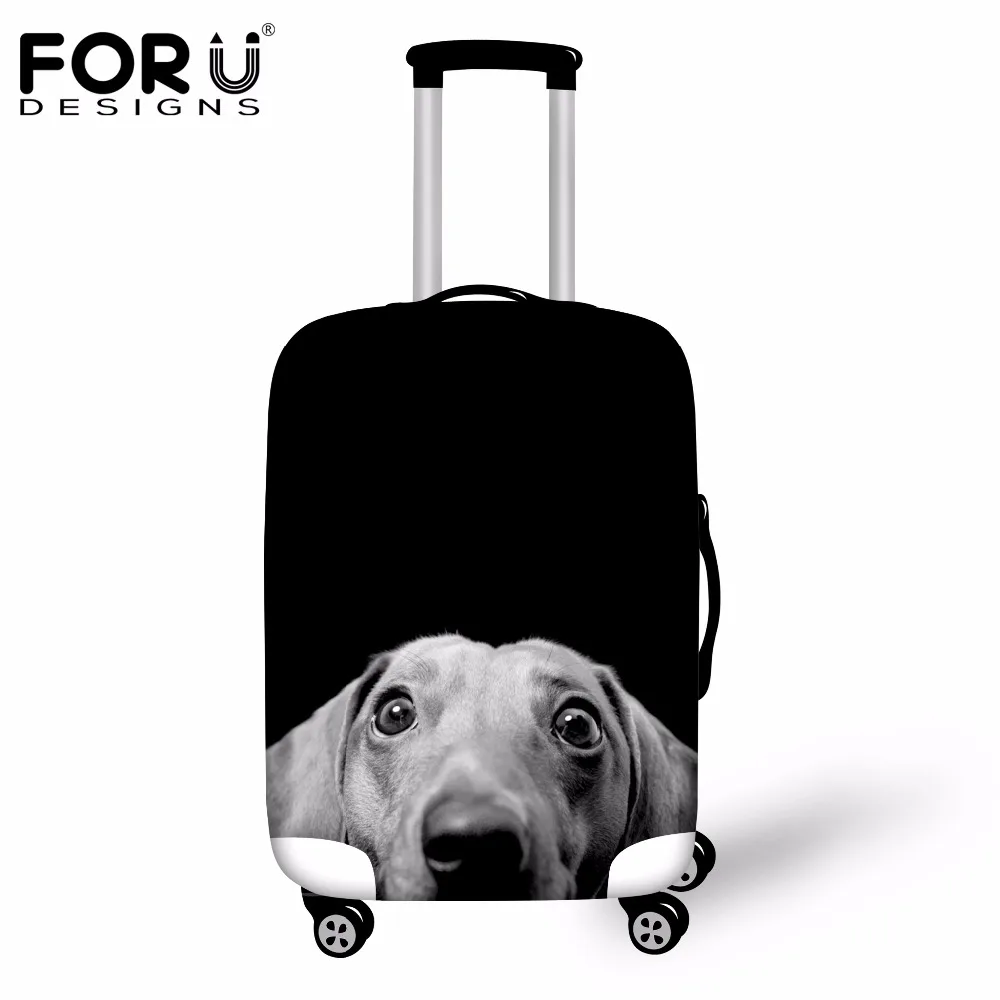 FORUDESIGNS Dustproof Travel Suitcase Cover Black 3D Dachshund Animal Luggage Protector Cover For 18 20 22 24 26 28 30 Inch Case