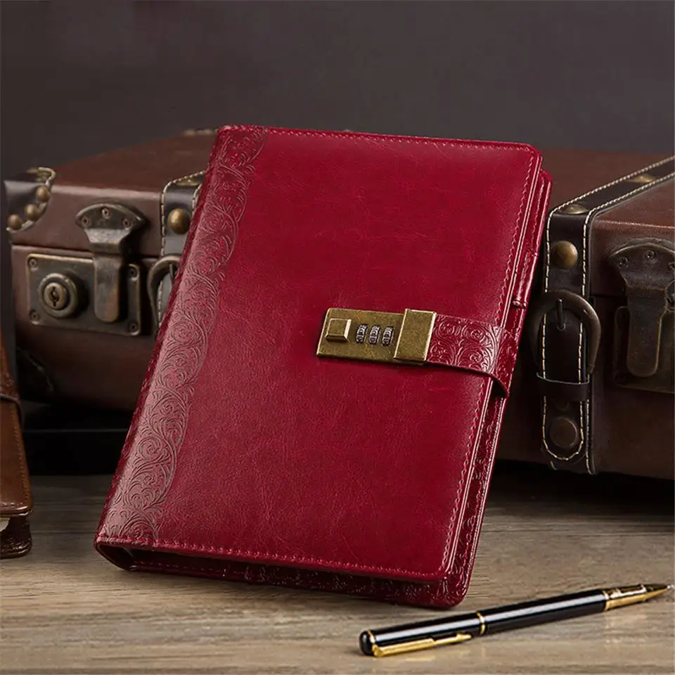 

Vintage Leather Spiral A5 Diary Notebook with Lock Journal Lined Pages Personal Note Book School Supplies D40