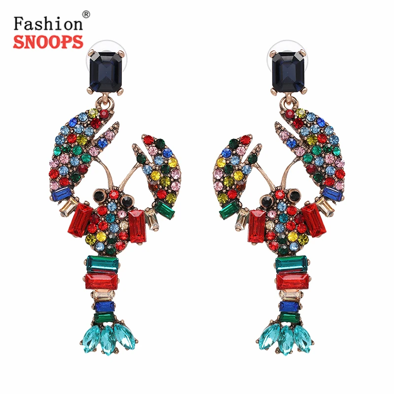 Bohemian Multicolor Animal Lobster Shaped Crystal Dangle Earrings Statement Jewelry Drop Earrings