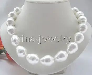 

P4684-18" 16mm natural white baroque shape south sea shell pearl necklace - GP