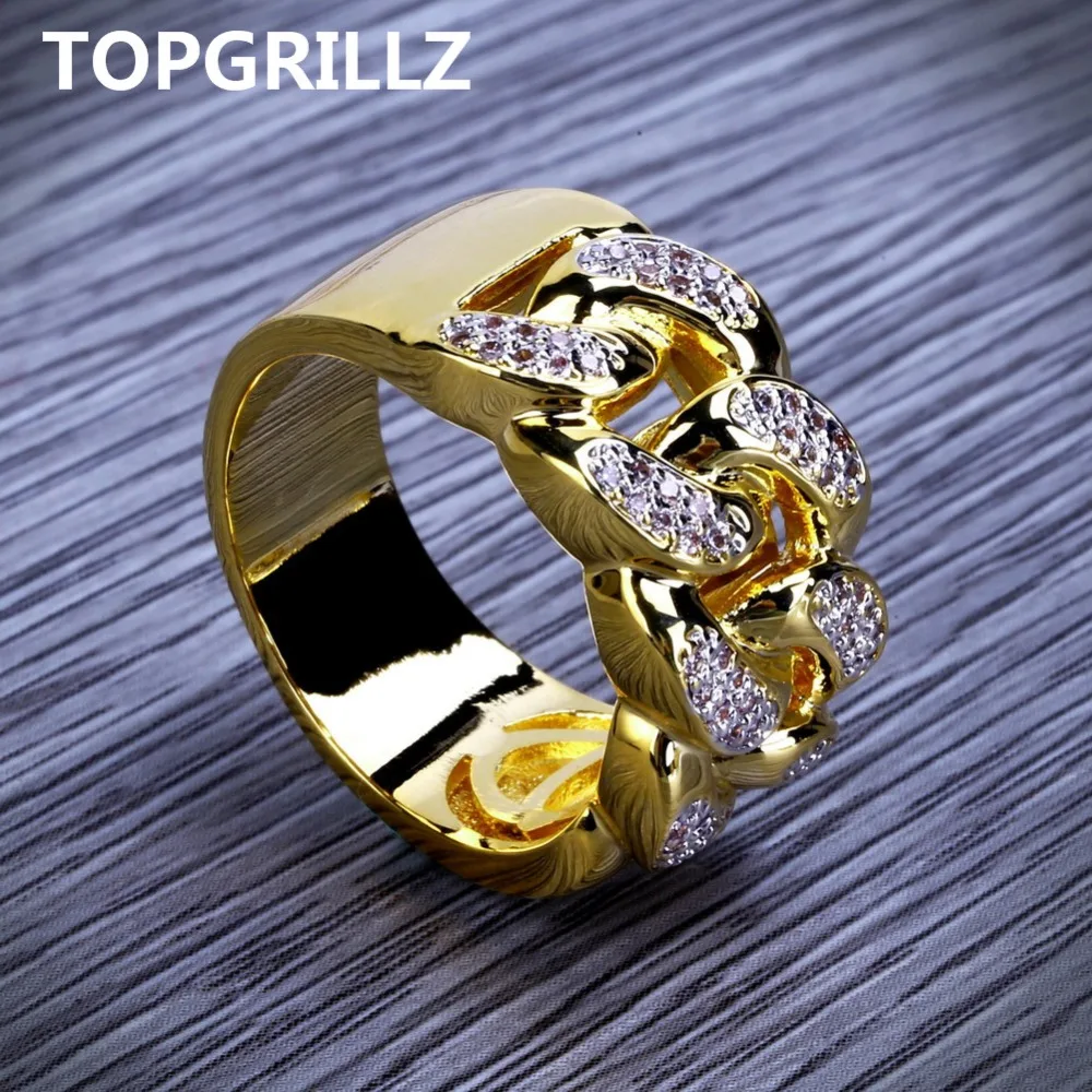 TOPGRILLZ Hip Hop Ring Rock Bling Jewelry All Iced out Micro Pave Cubic Zirconia Cuban Chain Ring for Men.Gift