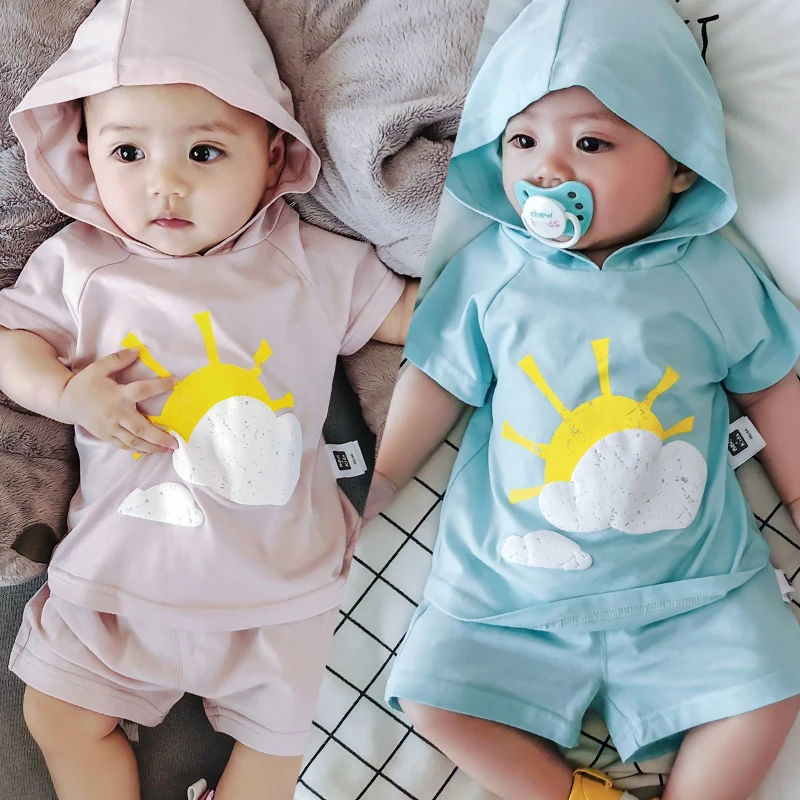 Lemonmiyu/летние модные комплекты для малышей с капюшоном одежды младенцев