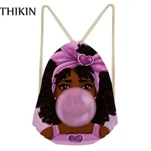 THIKIN African American Black Art Girls Printing Kids Drawstring Bagpack Drawstring Bags Wholesale Women Beach Shoulder Bags