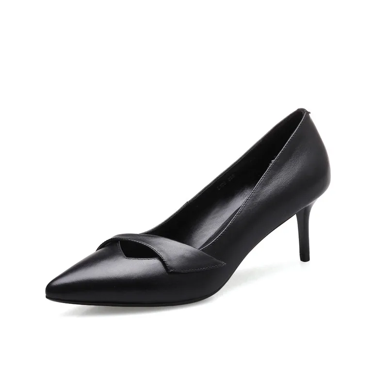 Пикантные модельные туфли-лодочки на высоком каблуке; обувь из натуральной кожи для женщин; элегантные модные вечерние свадебные туфли на тонком каблуке с острым носком; Fletiter - Цвет: Black