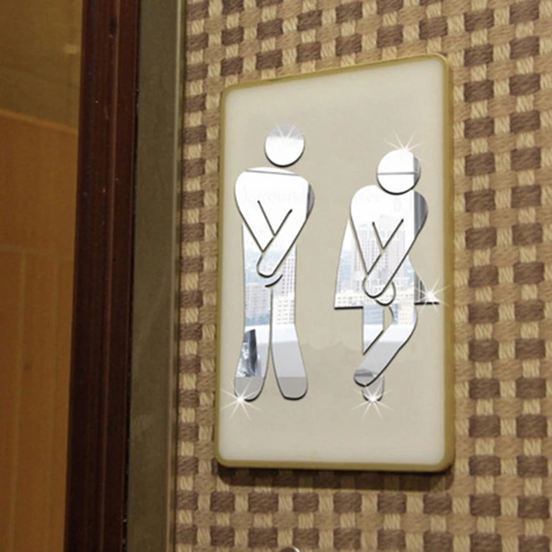

Washroom Toilet WC Mirror Sticker Home Decor Men Women Pattern Hotel Ktv Wall Sticker Family DIY Wall Decor Removable