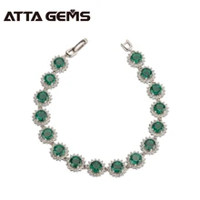 Зеленый Изумрудный серебряный браслет 16 карат искусственный изумруд Круглый 6 мм женский модный браслет из стерлингового серебра 925 пробы классический браслет