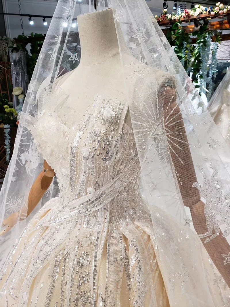 HTL388 boda special strapless wedding dress with wedding veil sleeveless sexy princess bridal dresses shiny robe de mariage 2019 (7)