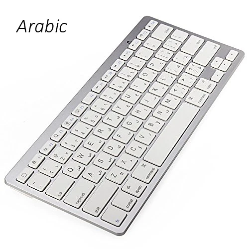 Arabic Keyboard Ultra Slim Bluetooth V3.0 Wireless Keyboard 78-Key for Windows PC Android iOS Smartphone Tablet - Silver