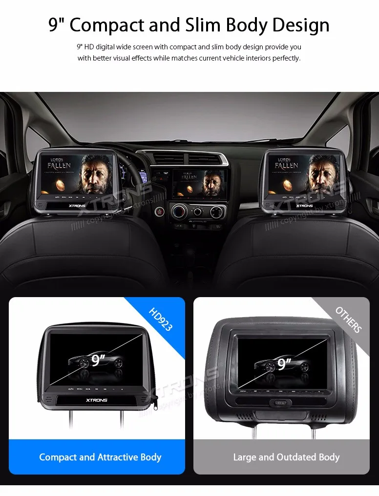 Clearance 2x9" Headrest Car DVD Car Headrest DVD Headrest Car Monitor DVD with Buit-in HDMI Port & Detachable Zipper Cover Design 2