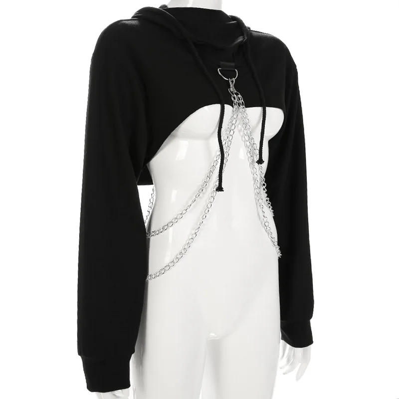 Cross border women's wear Street chain, loose short blouse, long sleeved Hooded Sweatshirt lady