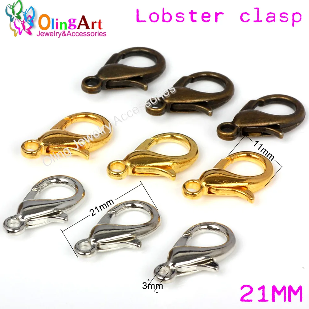 

OlingArt 21mm 30pcs/lot Alloy Lobster Clasps Hooks Bronze/Gold-color/Silver-color for DIY Jewelry making Findings